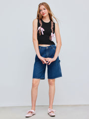 Knitted Round Neck Bowknot Braids Tank Top
