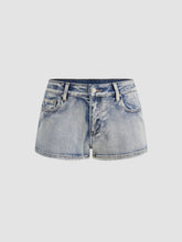 Stretch Cider Denim Low Rise Solid Micro Straight Leg Shorts