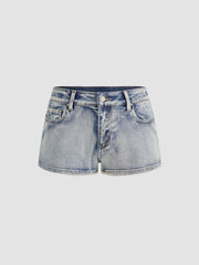 Stretch Cider Denim Low Rise Solid Micro Straight Leg Shorts