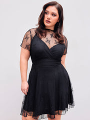 Floral Lettuce Trim Ruffle Mini Dress Curve & Plus