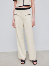Woven Mid Rise Solid Contrasting Binding Pearl Button Straight Leg Trousers