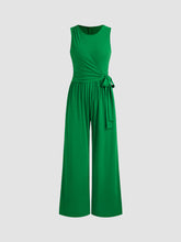 Jersey Round Neck Knotted Wide Leg Jumpsuit