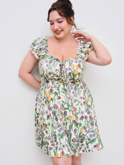 Square Neck Floral Ruffle Lettuce Trim Mini Dress Curve & Plus