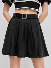 Solid Pleated Mini Skirt With Belt