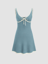 Knitted V-neck Solid Contrasting Binding Knotted Mini Dress