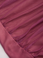 Mesh Round Neckline Gradient Ruched Drawstring Maxi Dress