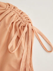 Mesh Round Neckline Gradient Ruched Drawstring Maxi Dress