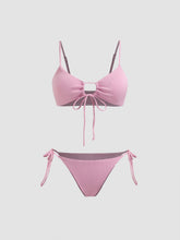 Solid O-Ring Front Tied Bikini Set