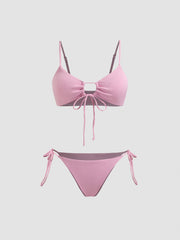 Solid O-Ring Front Tied Bikini Set