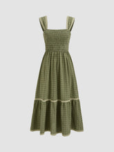 Square Neck Shirred Gingham Maxi Dress