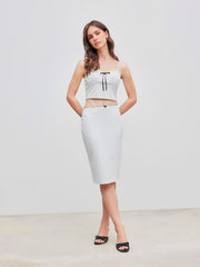 V-neck Polka Dot Crop Cami Top & Mid Rise Bowknot Midi Skirt