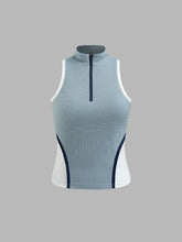 Two Tone Stand Collar Cut Out Solid Tank Top