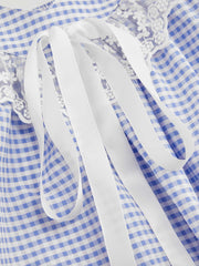 Sweetheart Gingham Lace Trim Babydoll Knotted Mini Dress