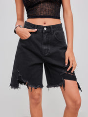 Denim Mid Rise Ripped Pocket Bermuda Shorts