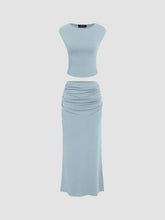 Solid Tank Top & Ruched Maxi Skirt