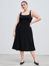 Woven Square Neck Solid Ruffle Midi Dress Curve & Plus
