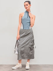 Two Tone Stand Collar Cut Out Solid Tank Top