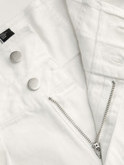 Double High Rise Solid Button Wide Leg Jeans