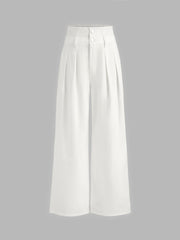 Double High Rise Solid Button Wide Leg Jeans