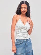 Halter Floral Lace Trim Knotted Ruched Top