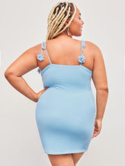 Mesh Square Neck 3D Flower Ruched Mini Dress Curve & Plus