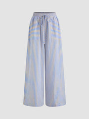 Seersucker & Striped Wide Leg Pant
