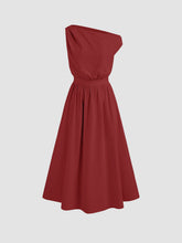 Cotton-blend Asymmetrical Neck Solid Ruffle Midi Dress