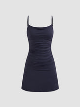 Square Neck Solid Ruched Lace Backless Mini Dress