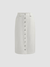100% Cotton Mid Rise Solid Button Pocket Maxi Skirt