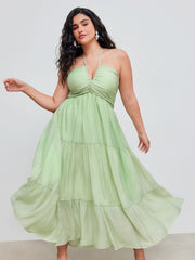 Woven Halter Cut Out Tiered Ruffle Hem Maxi Dress Curve & Plus