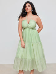 Woven Halter Cut Out Tiered Ruffle Hem Maxi Dress Curve & Plus