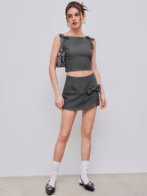 Woven Square Neck Solid Bowknot Crop Cami Top