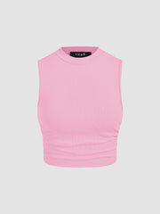 2 Pack Round Neck Solid Ruched Crop Tank Top