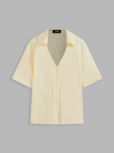 Cotton-blend V-neck Solid Short Sleeve Oversized Top