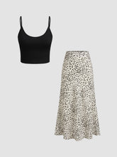 Scoop Neckline Crop Cami Top With High Rise Leopard Maxi Skirt