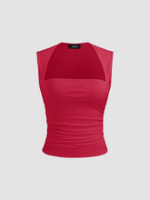 Square Neck Solid Ruched Tank Top