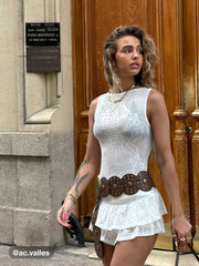 Knit Boat Neck Floral See-through Tank Top