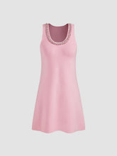 Knit Scoop Neckline Solid Rhinestone Mini Dress