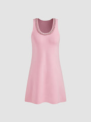 Knit Scoop Neckline Solid Rhinestone Mini Dress