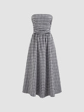 Tube Gingham Ruffle Shirred Zipper Midi Dress