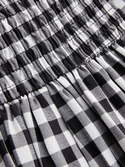Tube Gingham Ruffle Shirred Zipper Midi Dress