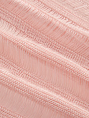Knit Round Neckline Solid See-through Striped Long Sleeve Top