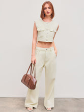 Cider Denim Mid Rise Solid Pocket Wide Leg Jeans