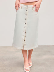 100% Cotton Mid Rise Solid Button Pocket Maxi Skirt