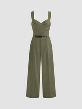 V-neck Solid Ruched Wrap Jumpsuit With Belt