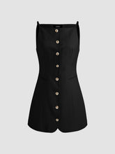 Linen-blend Solid Button Mini Dress