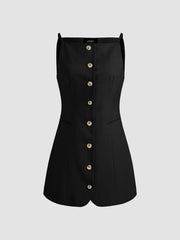Linen-blend Solid Button Mini Dress