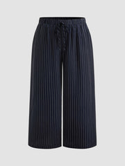 Mid Rise Striped Knotted Pocket Wide Leg Trousers Curve & Plus