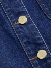 Denim Round Neckline Solid Pocket Button Mini Dress