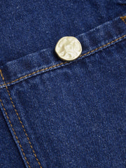 Denim Round Neckline Solid Pocket Button Mini Dress